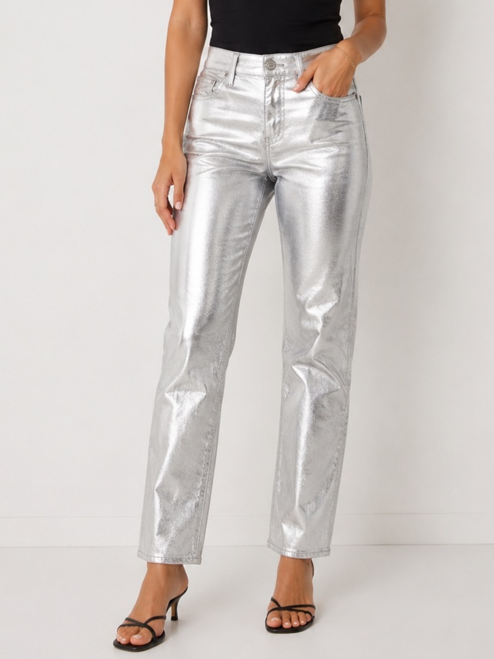 LOFT Metallic Silver Straight Leg Jeans – Size 26/2